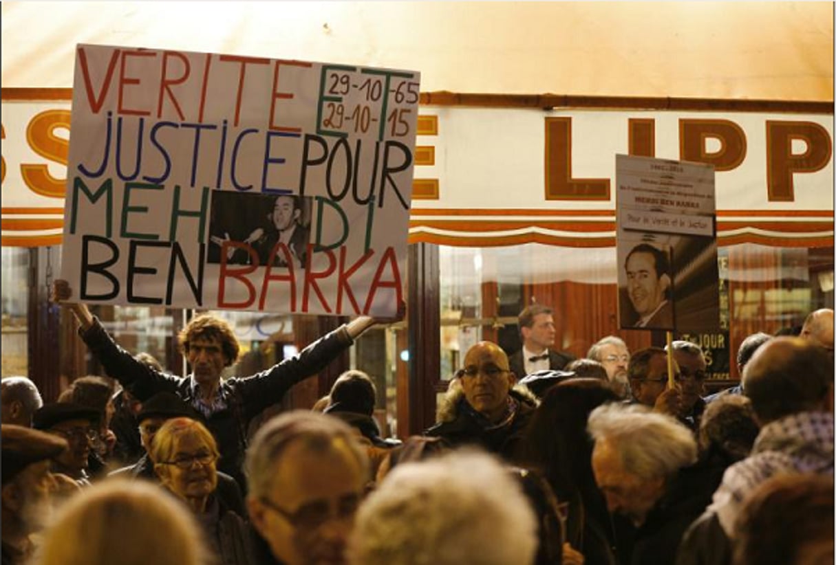 Rassemblement à Paris, le 29 octobre 2015, en hommage à Mehdi Ben Barka, enlevé il y a 50 ans. © Francois Guillot/AFP
