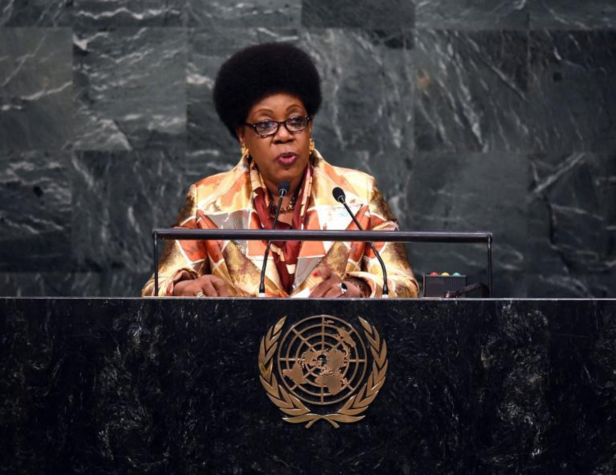Catherine Samba-Panza, présidente de la transition centrafricaine, le 26 septembre 2015 à la tribune de l’ONU à New York. © AFP