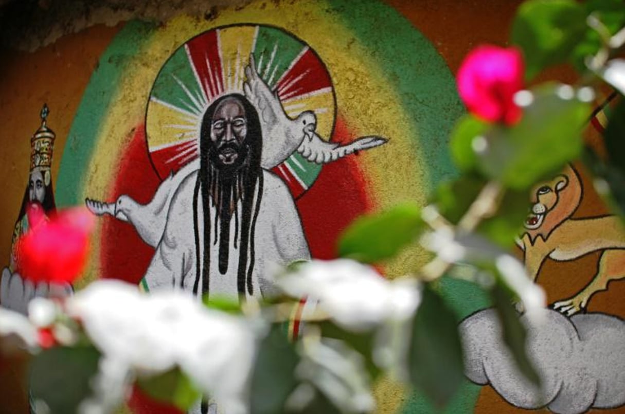 Une peinture murale rastafarie à Shashamané en Éthiopie, le 2 novembre 2015. © Justine Boulo/AFP
