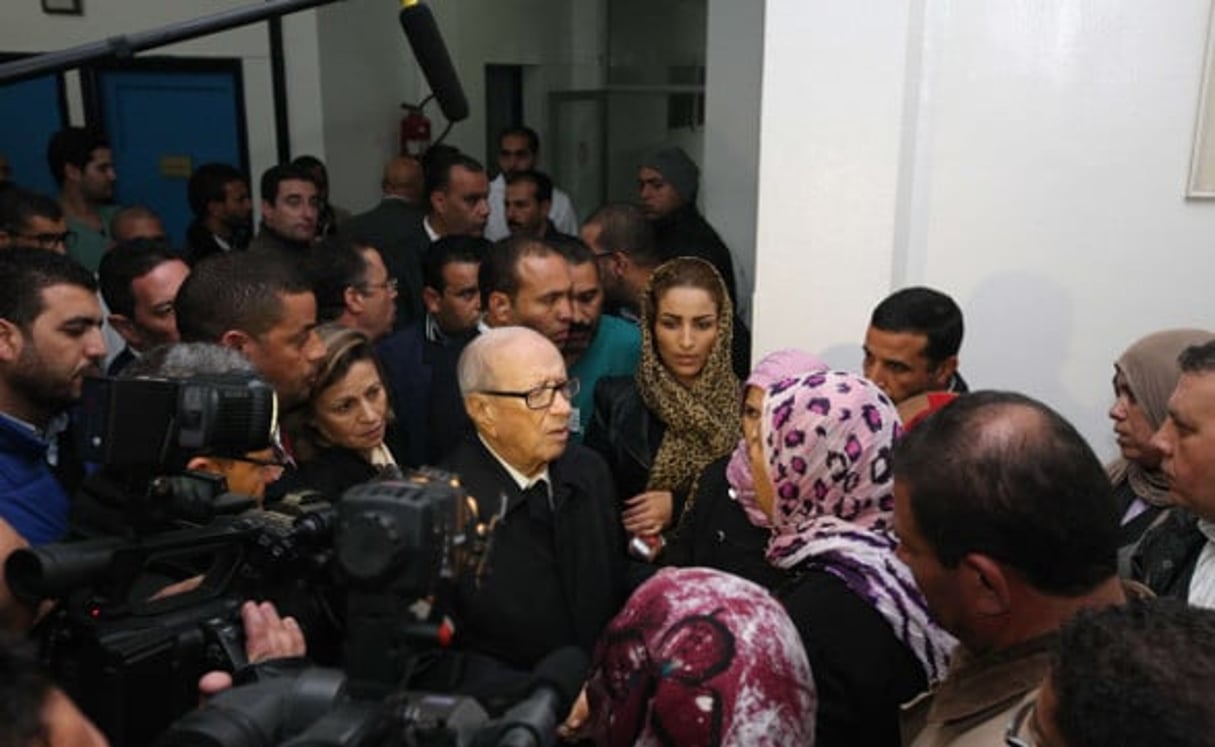 Béji Caïd Essebsi, président tunisien, à Tunis, le 24 novembre 2015, quelques heures après l’attentat contre le bus de la garde présidentielle. © Slim Abid/AP/SIPA