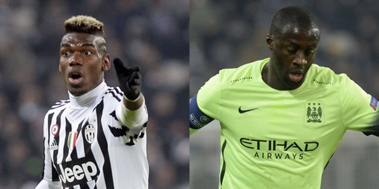 Paul Pogba et Yaya Touré, le 25 novembre lors du match Juventus Turin – Manchester City, à Turin, en Italie. © Massimo Pinca / AP / SIPA