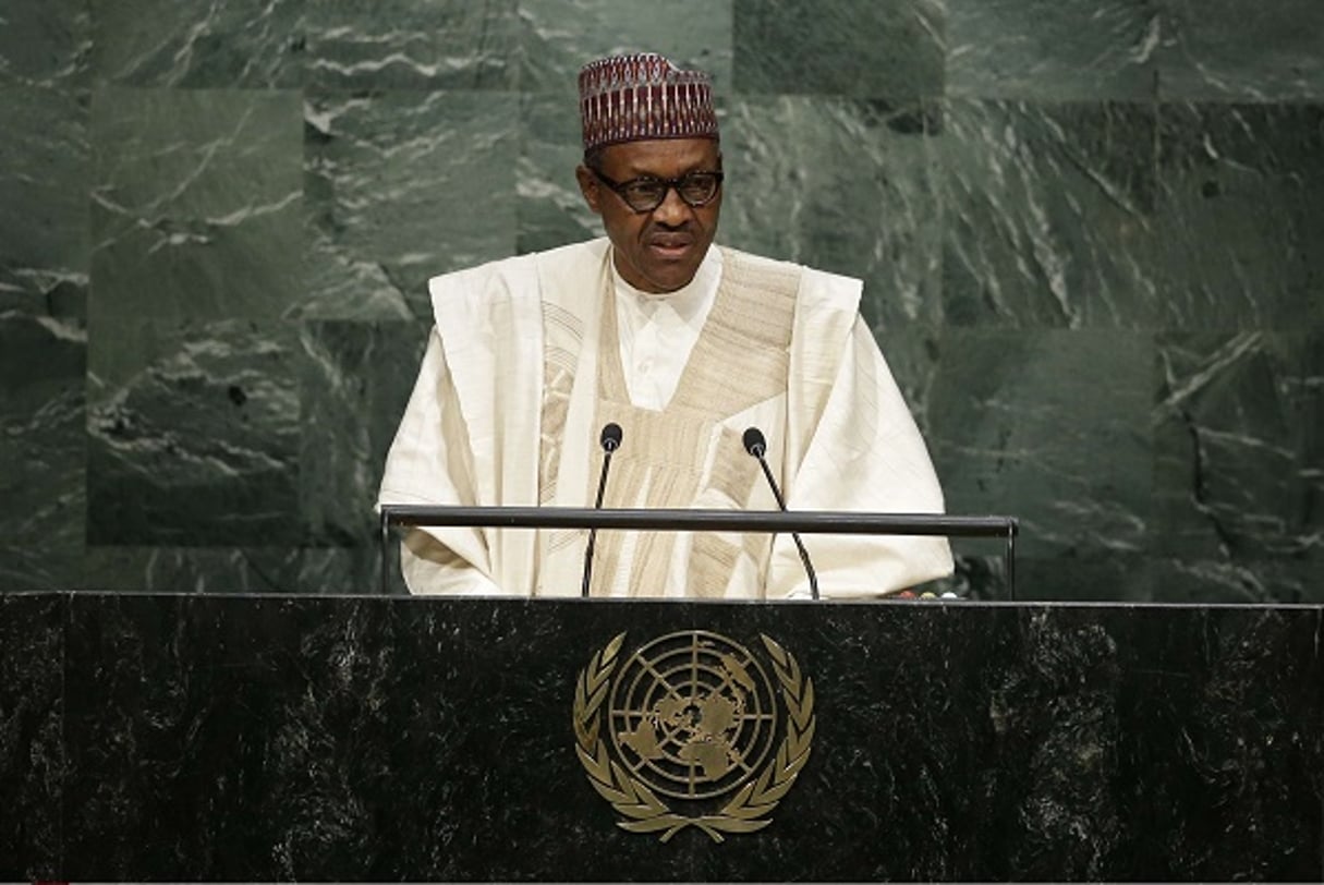 Le président nigérian Muhammadu Buhari parle devant l’assemblée générale de l’ONU © Frank Franklin II/AP/SIPA
