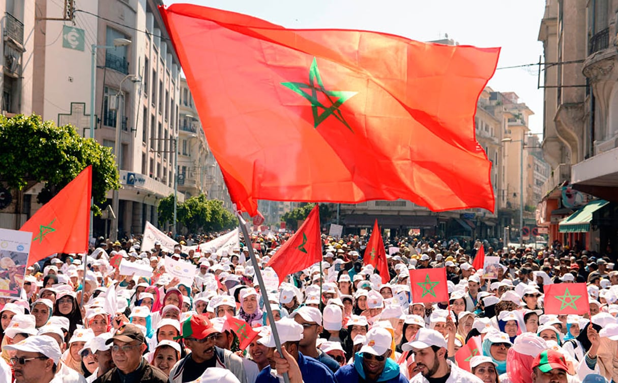 Marche nationale de protestation, à l’appel de l’UMT, de la CDT et de la FDT, le 6 avril 2014, à Casablanca. © FADEL SENNA/AFP