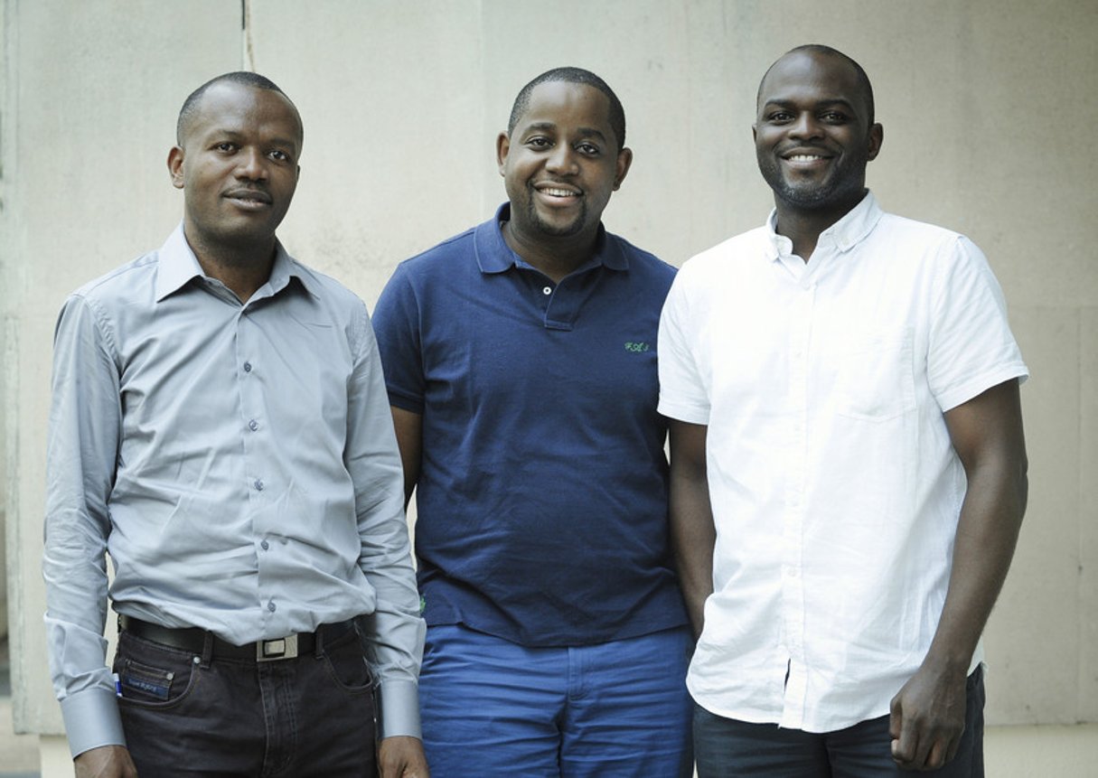 Franck Otete, Floribert Anzuluni et Yangu Kiakwama, à Paris, le 16 avril 2015 © Vincent Fournier/J.A.
