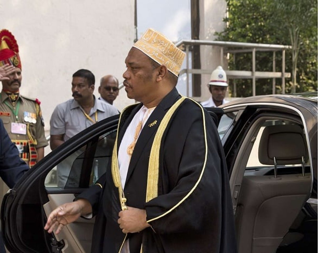 Le président sortant des Comores, Ikililou Dhoinine, lors du sommet Inde Afrique à New Delhi en octobre 2015. © Saurabh Das/AP/SIPA