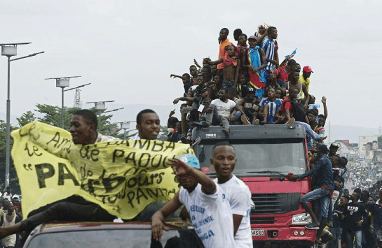 Une marée humaine pour l’accueil des champions d’Afrique congolais à leur retour à Kinshasa, le 8 février 2016. © junior Kannah / AFP