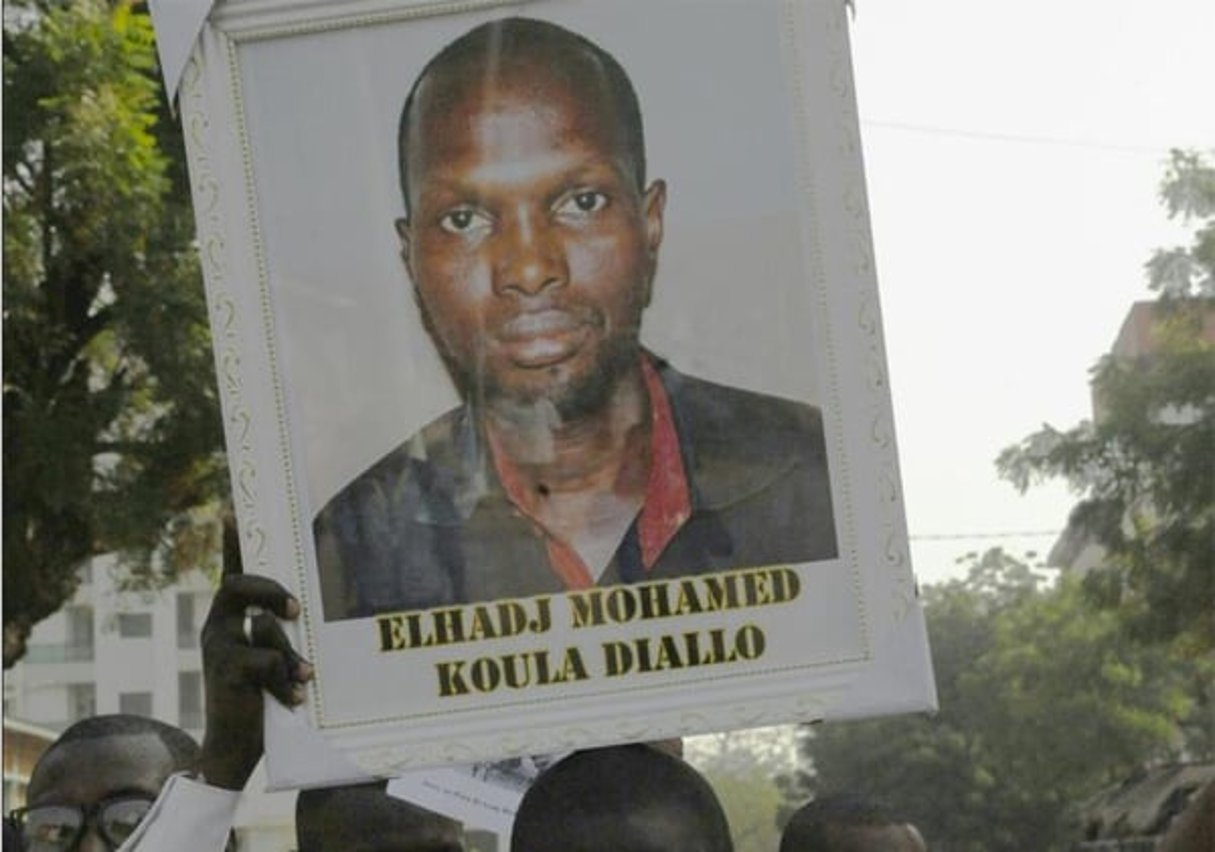 Manifestation, le 8 février, en hommage au journaliste tué le 5 février 2016 à Conakry. © Cellou Binani/AFP