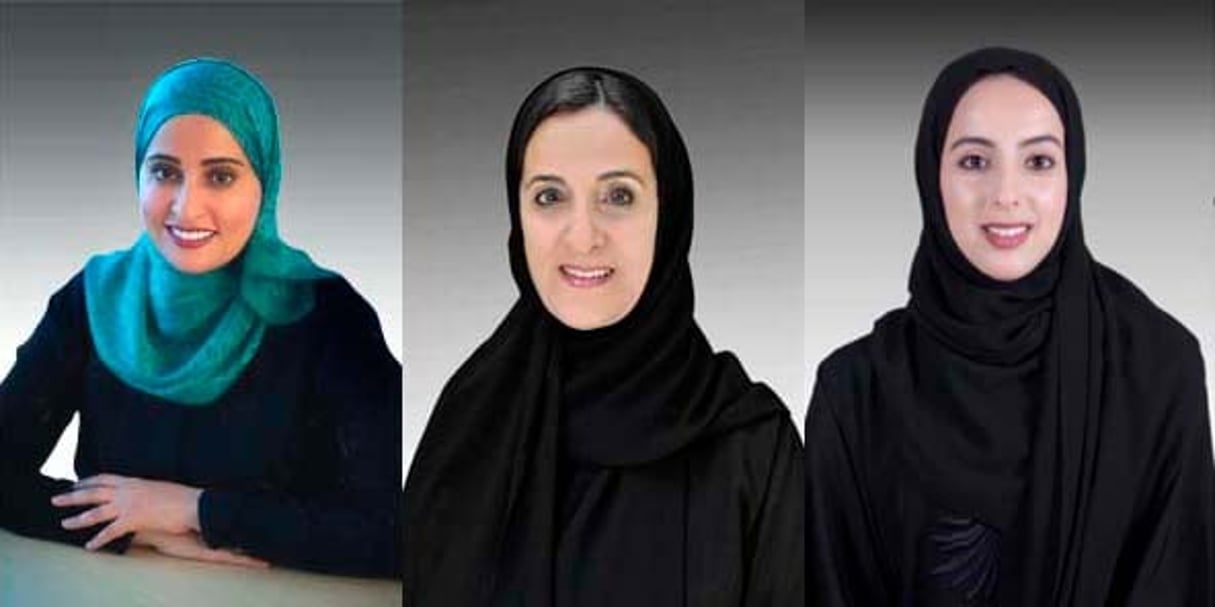 Ohoud al-Roumi, Cheikha al-Qassimi et Shama al-Mazroui, ministres respectivement du Bonheur, de la Tolérance et de la Jeunesse © DR