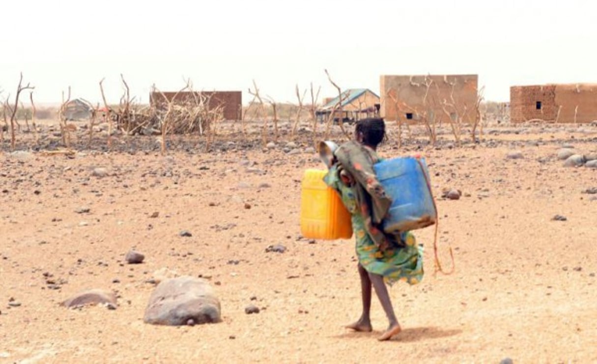 Une fillette transporte un bidon pour aller le remplir d’eau. © AFP