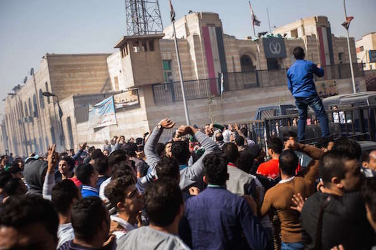Manifestation au Caire le 19 février 2016 pour protester contre la mort d’un chauffeur, tué par un policier. © Belal Darder/AP/SIPA