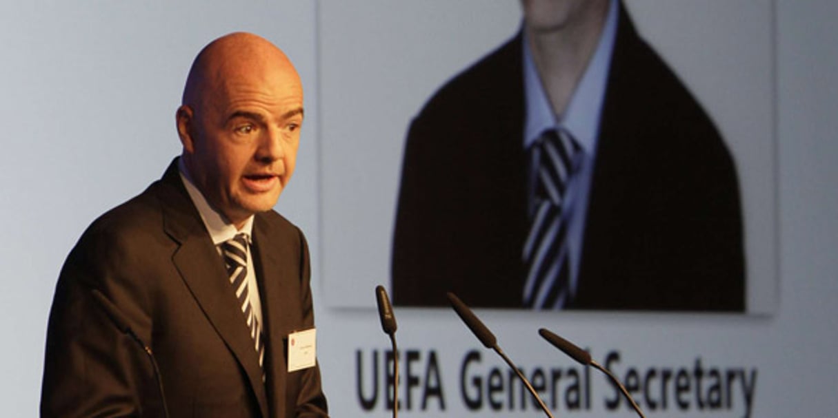 Le secrétaire génral de l’UEFA, Gianni Infantino, à Varsovie, en Pologne, le 24 septembre 2012. © Czarek Sokolowski / AP / SIPA