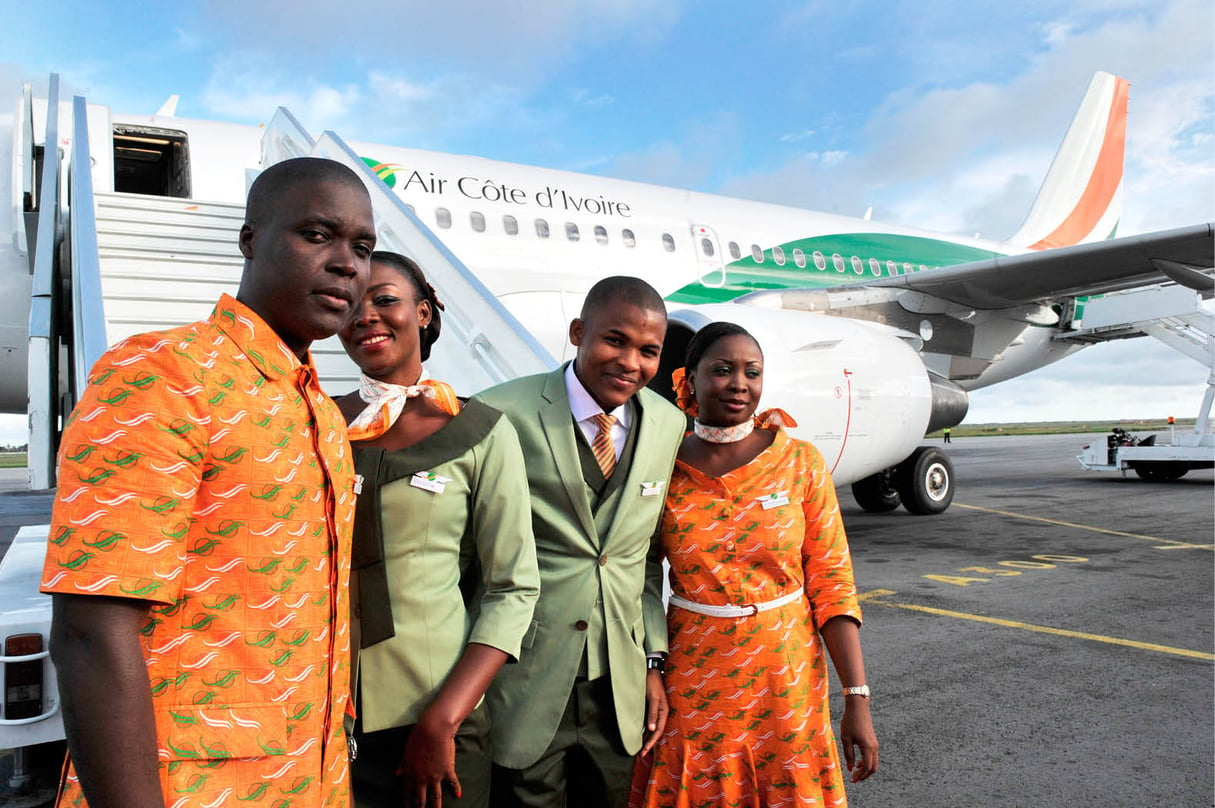 À l’aéroport Félix-Houphouët-Boigny, lors du vol inaugural d’Air Côte d’Ivoire, en octobre 2012. © ISSOUF SANOGO/AFP