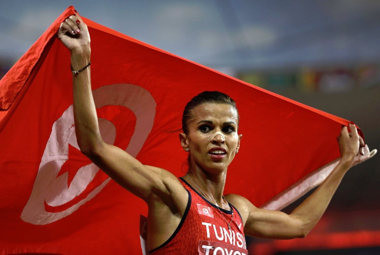 Habiba Ghribi, médaillée d’argent aux championnats du monde d’athlétisme à Pékin, le 26 août 2015. © David J. Phillip/AP/SIPA