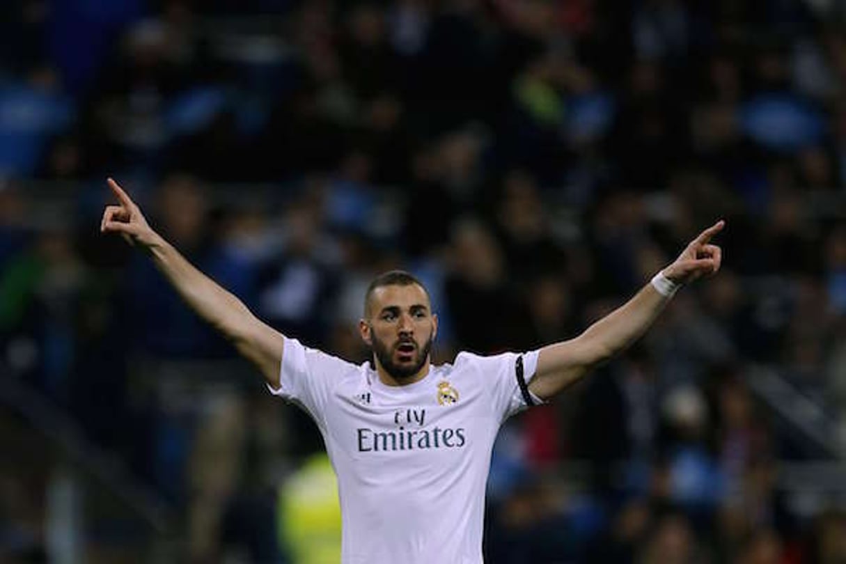 L’attaquant madrilène Karim Benzema, au stade Bernabeu de Madrid, dans un match de la Liga contre Séville, le 20 mars 2016. © Francisco Seco/AP/SIPA