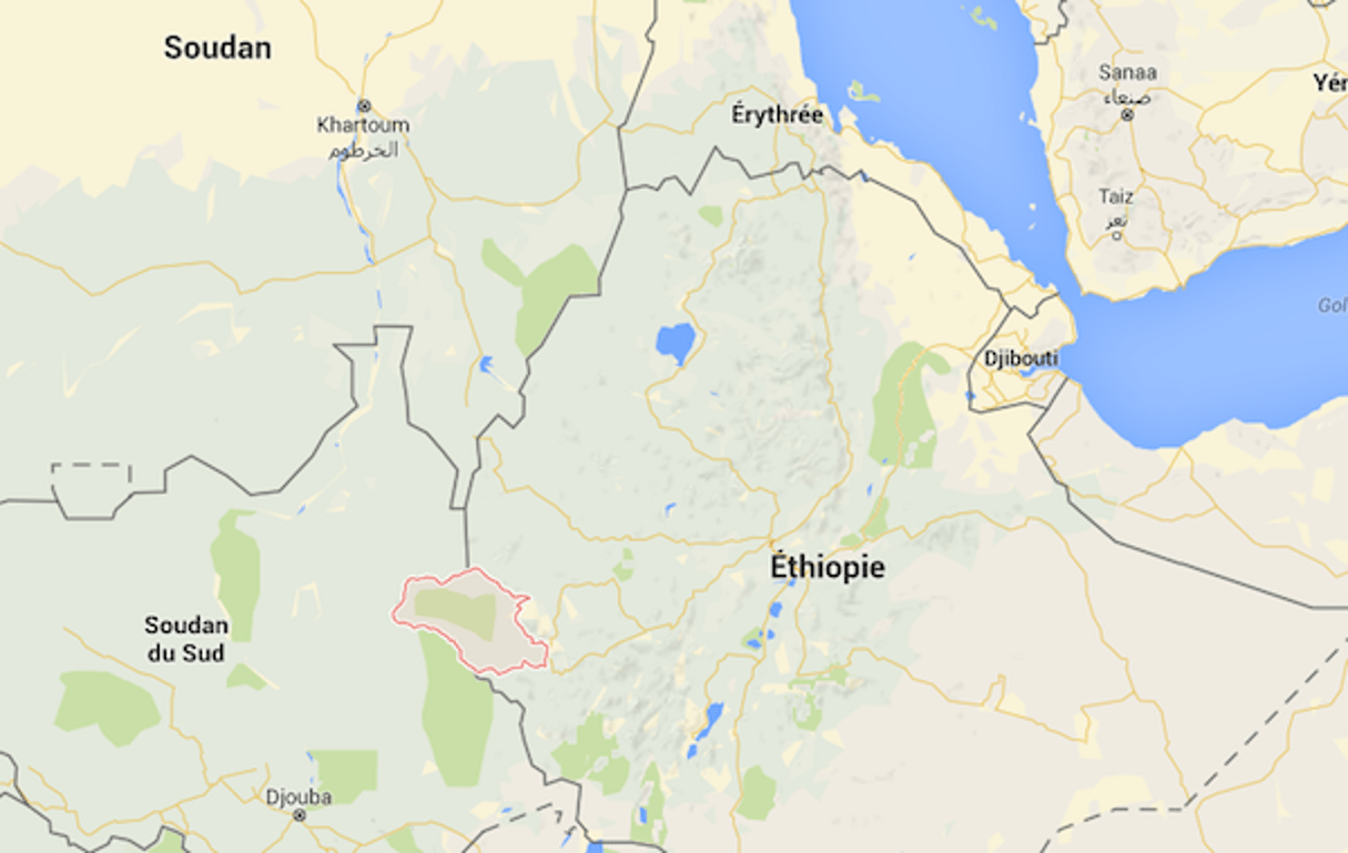La région de Gambella en Éthiopie est frontalière avec le Soudan du Sud. © Google Map / Capture d’écran