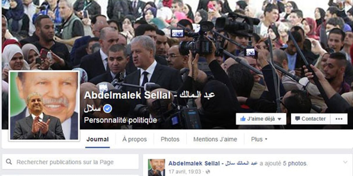 Le Premier ministre algérien, Abdelmalek Sellal, compte plus de 400 000 fans sur sa page Facebook. © Page Facebook d’Abdelmalek Sellal.