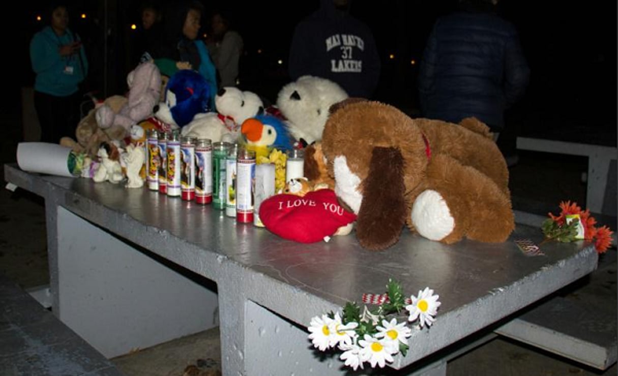 Des peluches, des fleurs et des bougies, le 24 novembre 2014, en mémoire de Tamir Rice, un jeune habitant de Cleveland de 12 ans, abattu par un policier. © JORDAN GONZALEZ /AFP