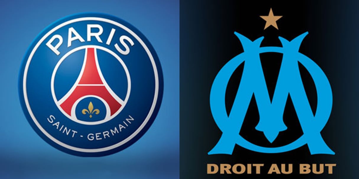 Logos du Paris Saint-Germain et de l’Olympique de Marseille. © DR