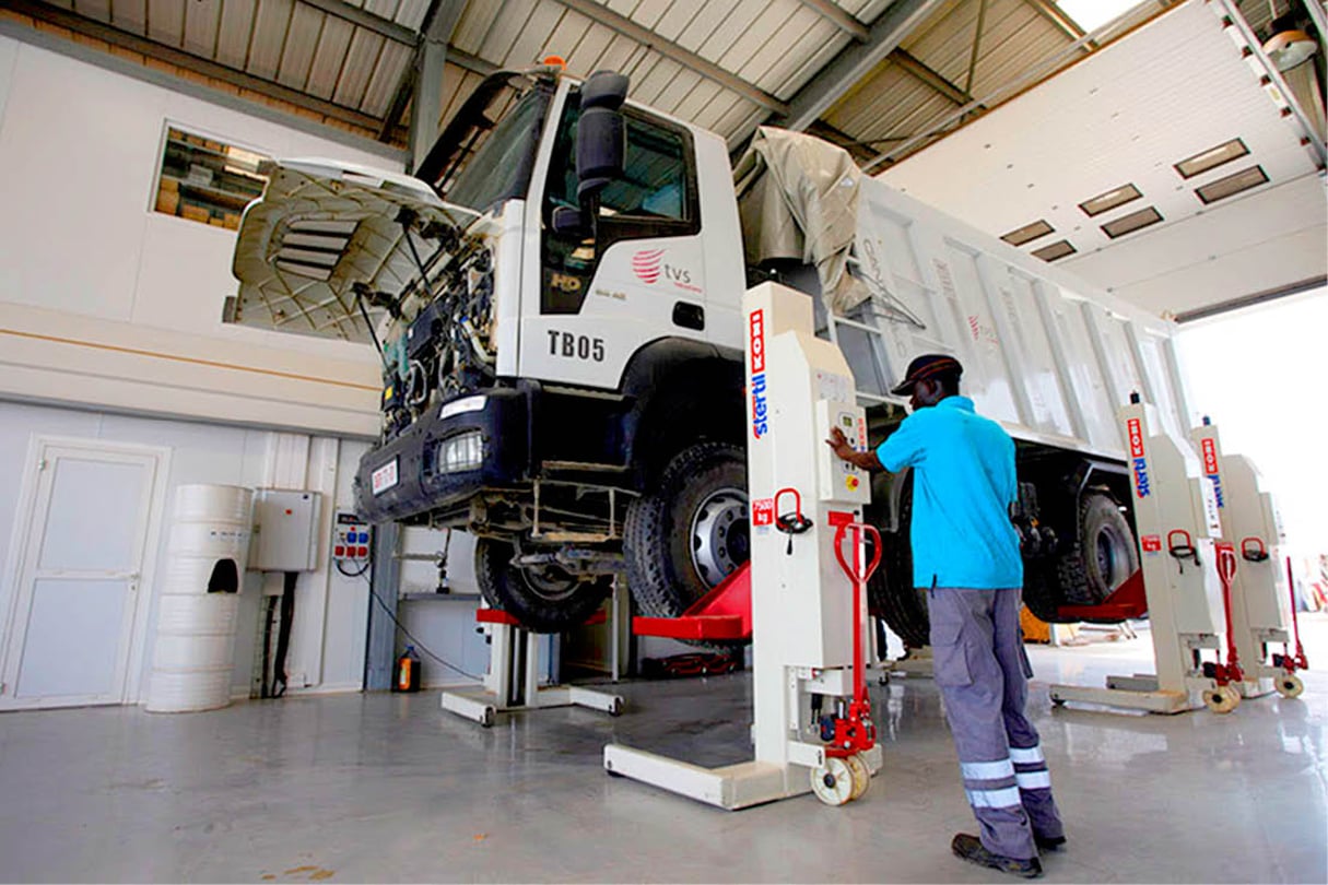 Plateforme d’Africa Truck Solutions, à Dakar. © PHILIPPE DUREUIL