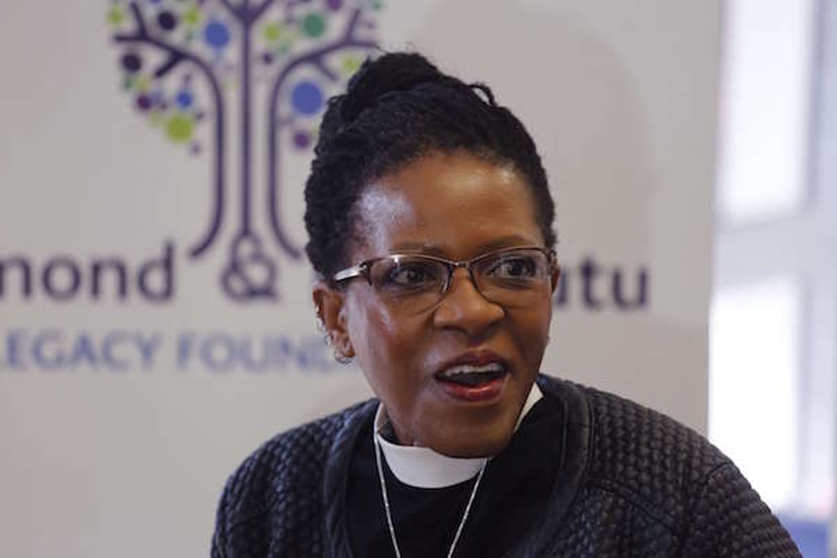 Mpho Tutu, fille de l’archevêque Desmond Tutu, lors d’une conférence de presse au Cap, en Afrique du Sud, le 17 juillet 2015. © Schalk van Zuydam/AP/SIPA