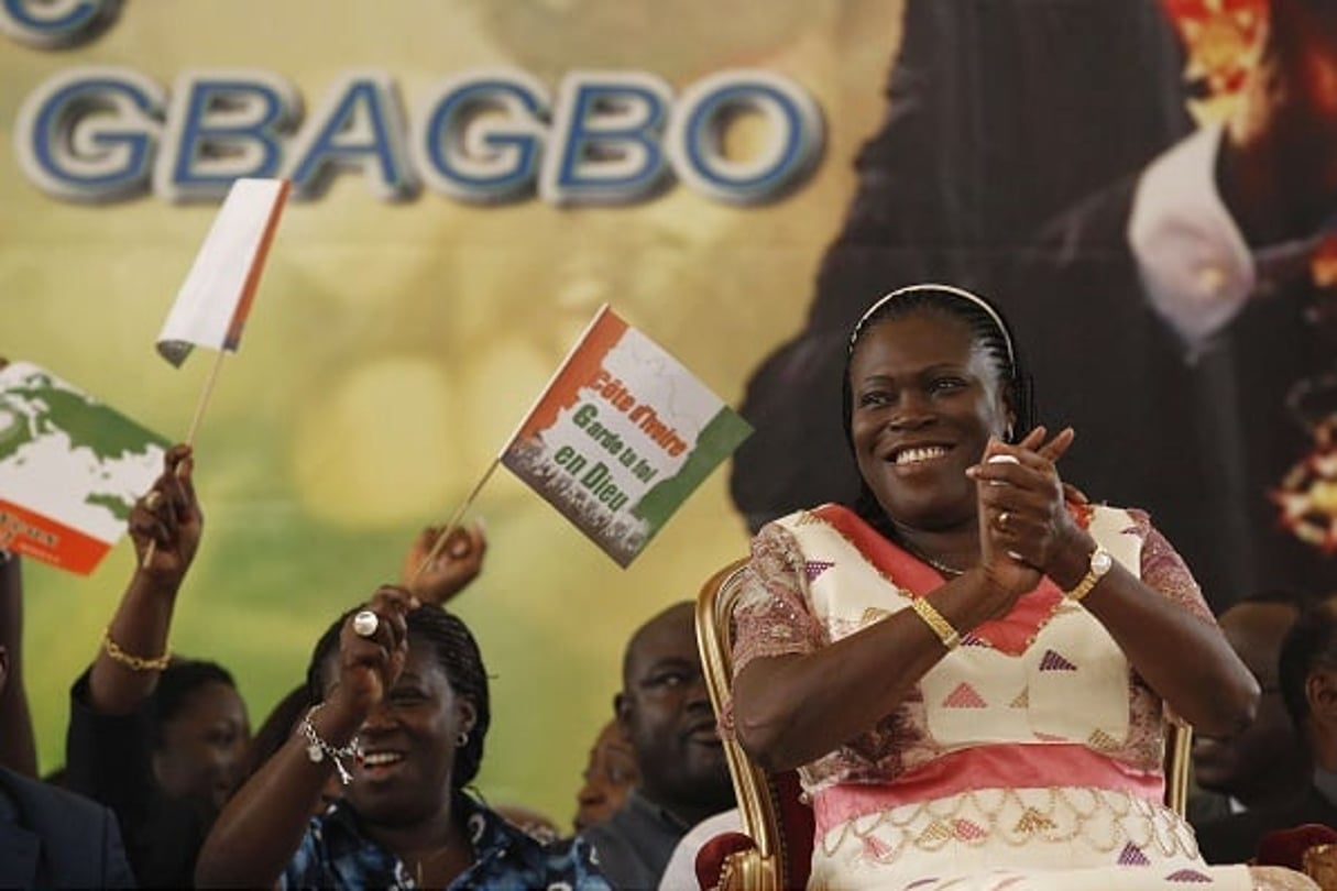 Simone Gbagbo lors d’un rassemblement pro-Gbagbo en janvier 2011. © Rebecca Blackwell /AP/SIPA