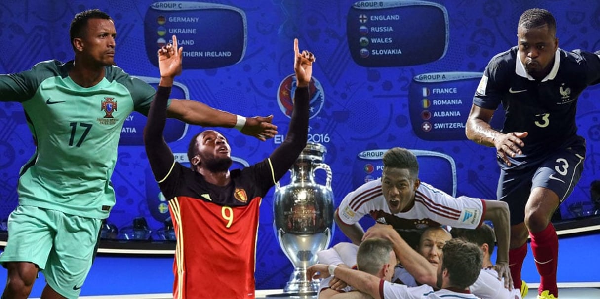 Nani, Romelu Lukaku, David Alaba et Patrice Evra font partie des Africains de l’Euro 2016. © AP/SIPA/Montage J.A.