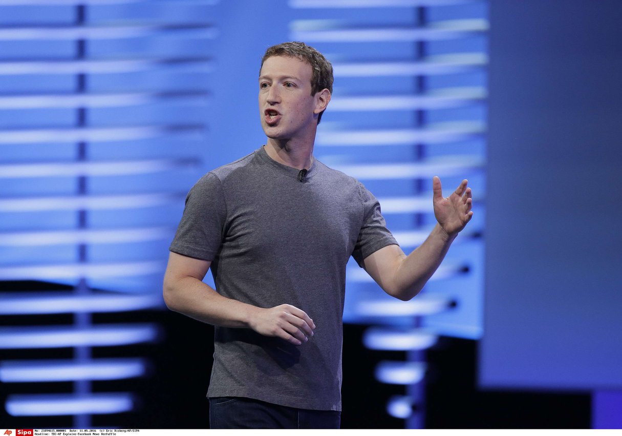 Mark Zuckerberg, le fondateur du réseau social Facebook, lors d’une présentation à San Francisco le 12 avril 2016. © Eric Risberg/AP/SIPA