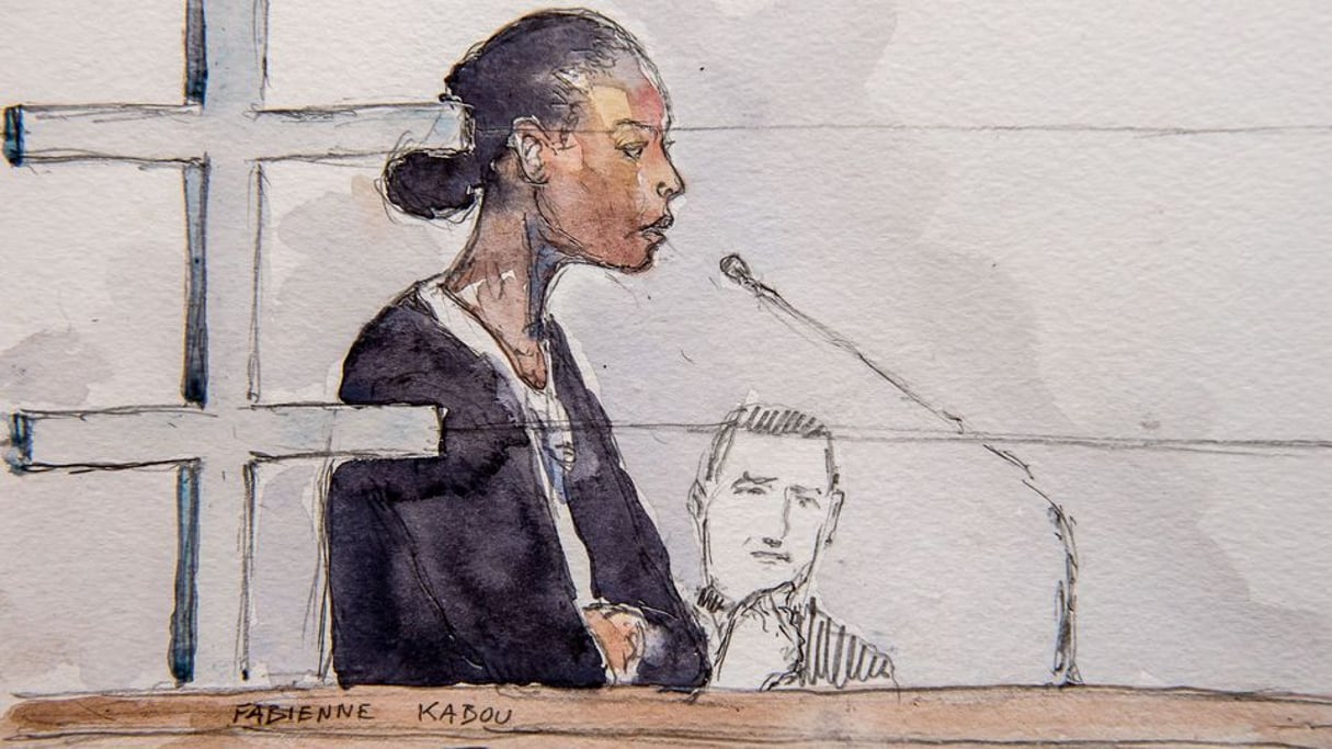 Fabienne Kabou au premier jour de son procès à la Cour d’assises de Saint-Omer, le 20 juin (croquis d’audience). © AFP/BENOIT PEYRUCQ