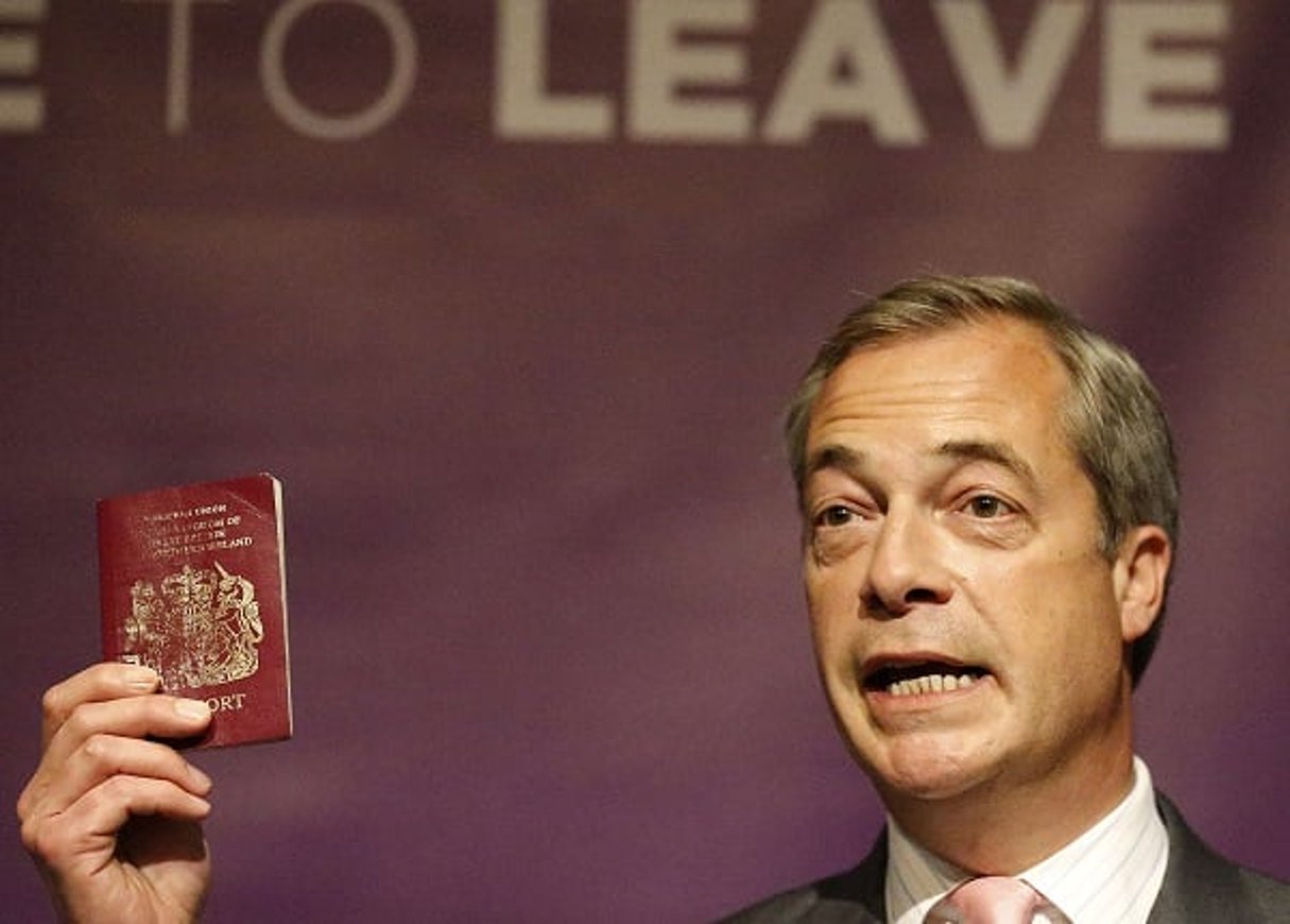 Le leader du parti indépendantiste britannique (UKIP), Nigel Farage, était l’un partisans les plus fervents de la sortie du Royaume-Uni. Ici, lors d’un meeting le 3 juin 2016 à Londres. © Frank Augstein/AP/SIPA