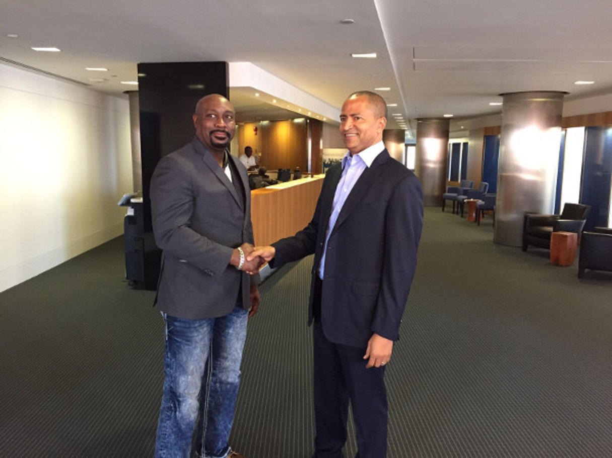 L’Américain Darryl Lewis et Moïse Katumbi, candidat déclaré à la présidentielle en RDC, le 13 juillet 2016 à Washington. © DR