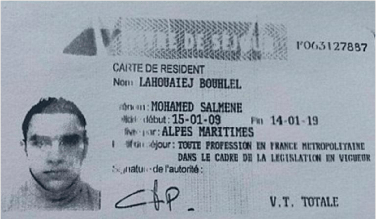 reproduction du permis de séjour de Mohamed Lahouaiej-Bouhlel, fournie le 15 juillet 2016 par la police française. © AFP