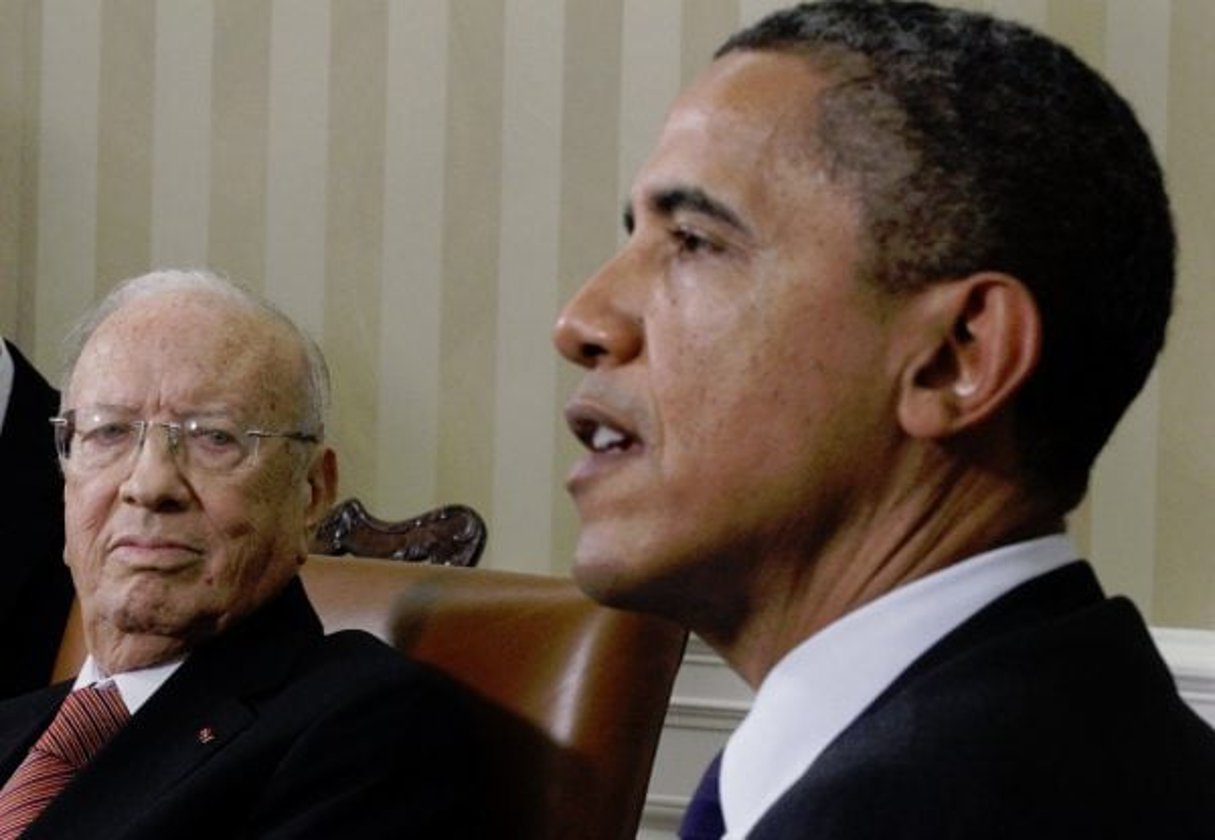 Rencontre entre Barack Obama et Béji Caïd Essebsi à Washington, en octobre 2011. © Charles Dharapak/AP/SIPA