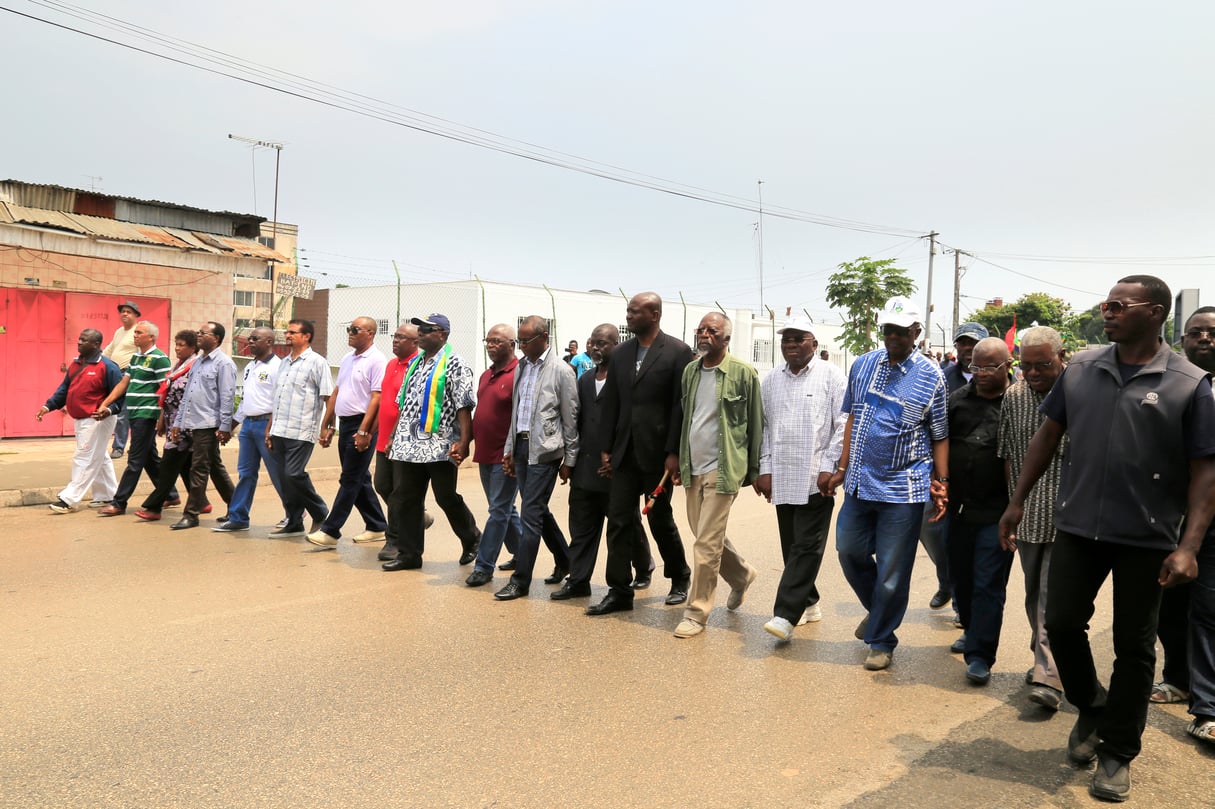 Manifestation de membres de l’opposition à Libreville, le 23 juillet. &copy; Célia Lebur/AFP