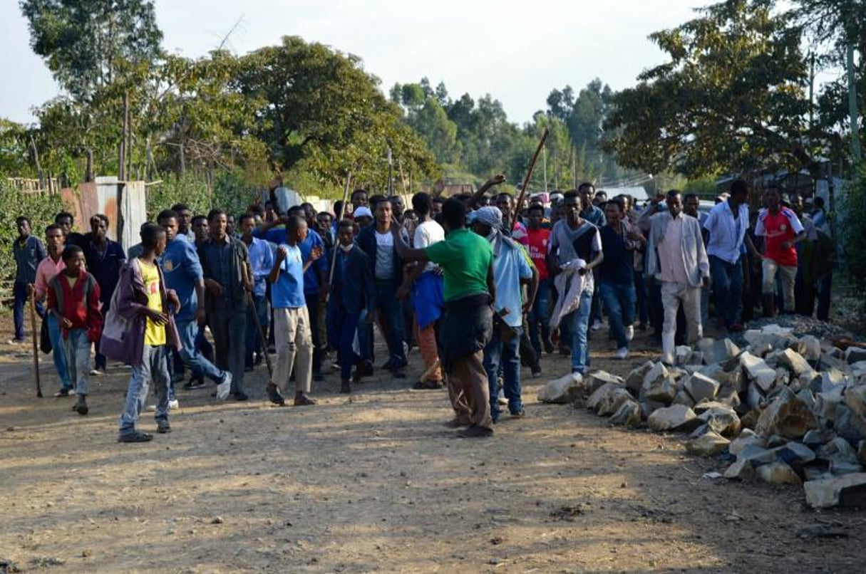 Des manifestants du peuple Oromo près d’Addis-Abeba, le 15 décembre 2015. © AFP