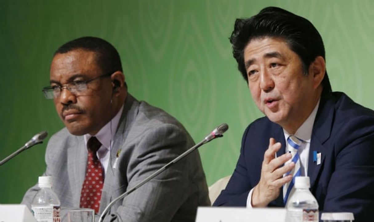 Shinzo Abe, premier ministre Japonais et Hailemariam Desalegn le premier ministre Ethiopien à Yokohama le 3 juin 2013. © Koji Sasahara/AP/SIPA