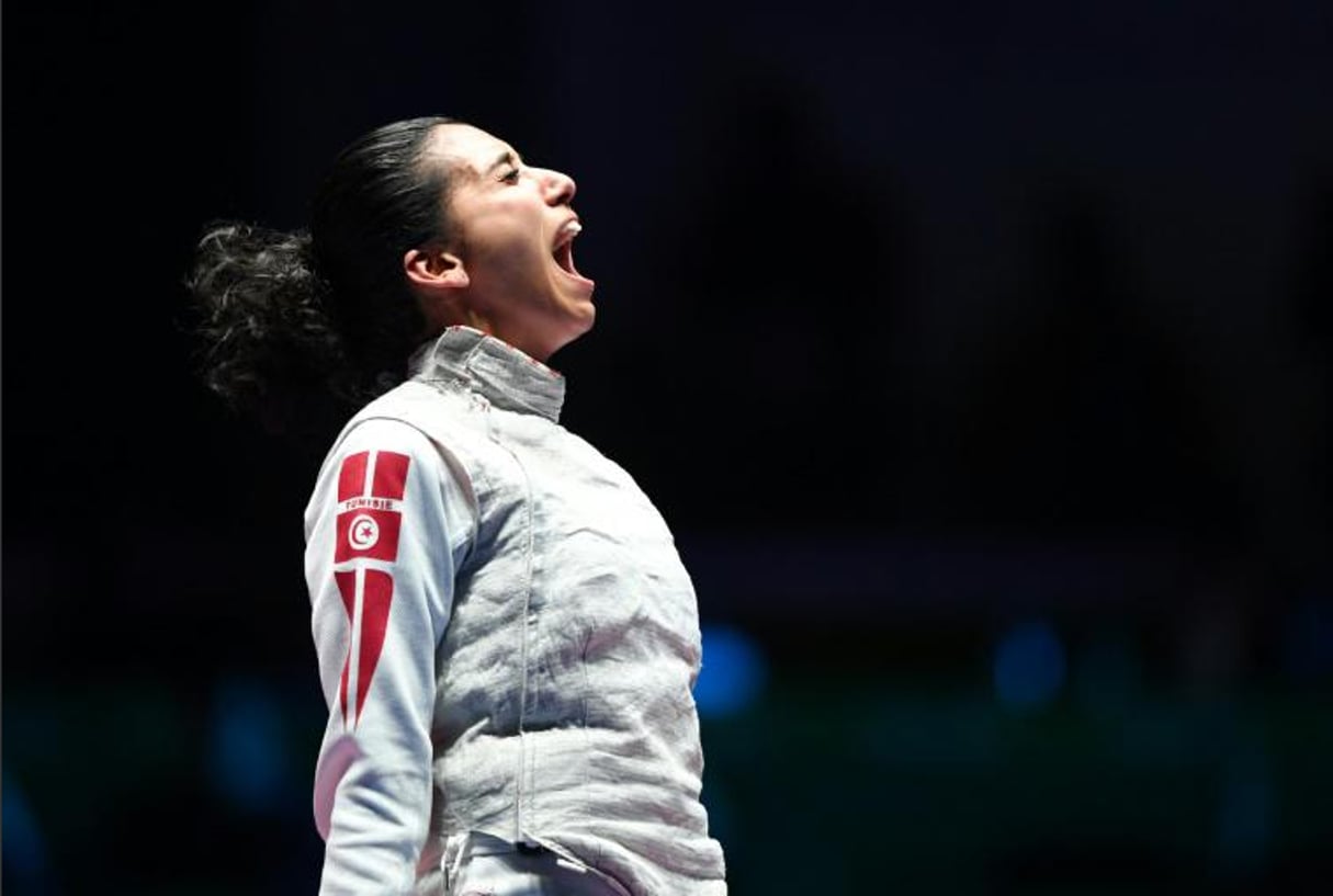 La fleurettiste tunisienne Inès Boubakri, médaillée de bronze, aux JO de Rio le 10 août 2016. © Kirill KUDRYAVTSEV/AFP