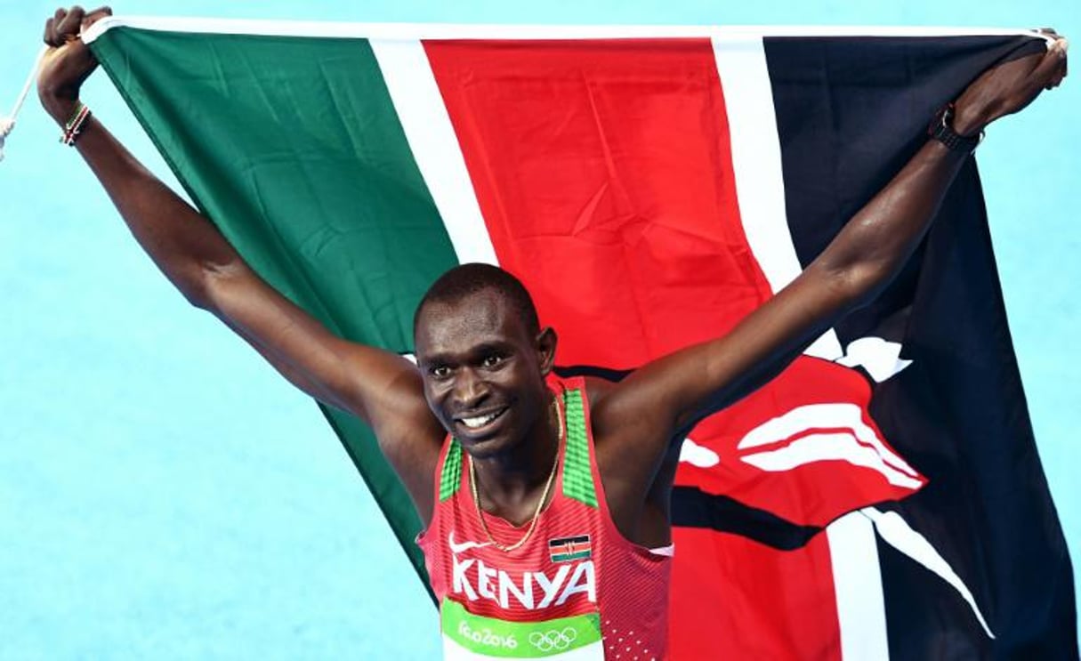 David Rudisha vainqueur du 800 m lors des Jeux de Rio,le 15 août 2016. © Jewel Samad/AFP