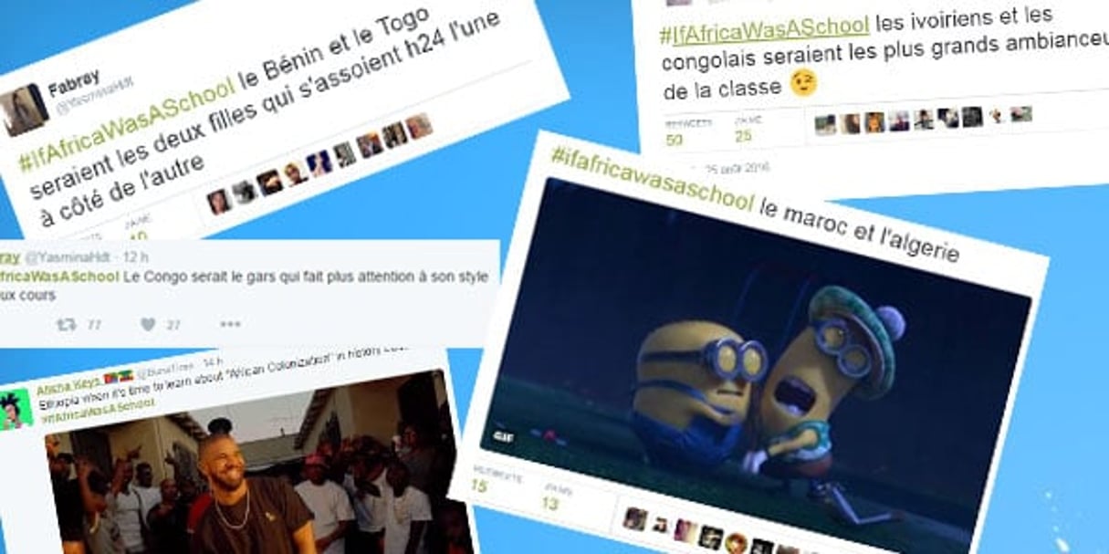 Exemples de tweets mentionnant le hashtag #IfAfricaWasASchool. © Twitter/Montage J.A.