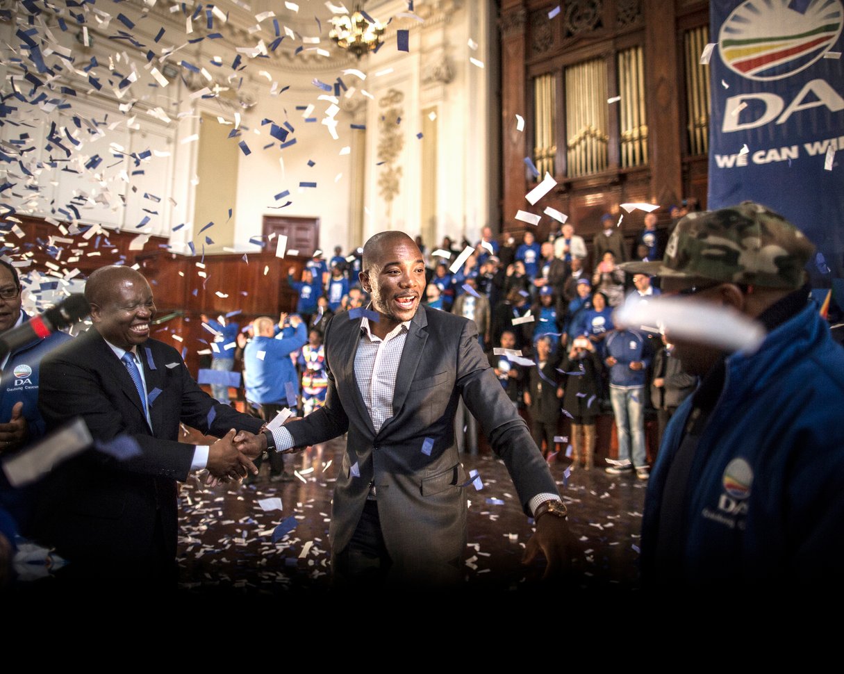 À Joburg, le 26 juillet.  À l’issue des municipales du 3 août, la DA – que Maimane est le premier noir à diriger – a pris le contrôle de quatre des plus grandes villes du pays. © Marco Longari/AFP