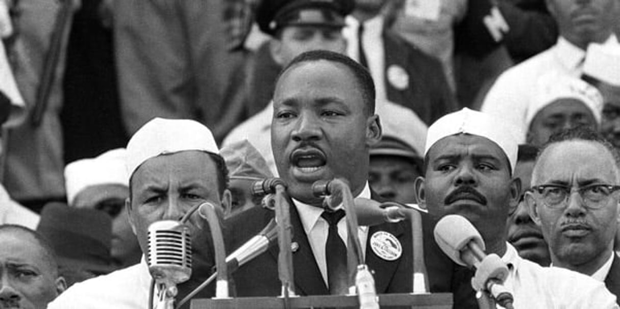 Martin Luther King prononçant son célèbre discours « I have a dream », le 28 août 1963, à Washington. © AP/SIPA