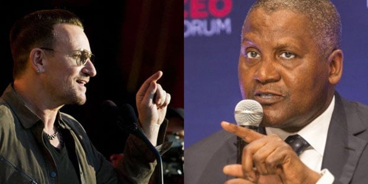 Le chanteur Bono et le milliardaire Aliko Dangote. © AP/SIPA/Africa CEO Forum/Montage J.A.