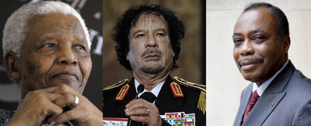 De g.à droite, Nelson Mandela, Mouammar Kadhafi et Edem Kodjo. © AFP/JA/Montage JA