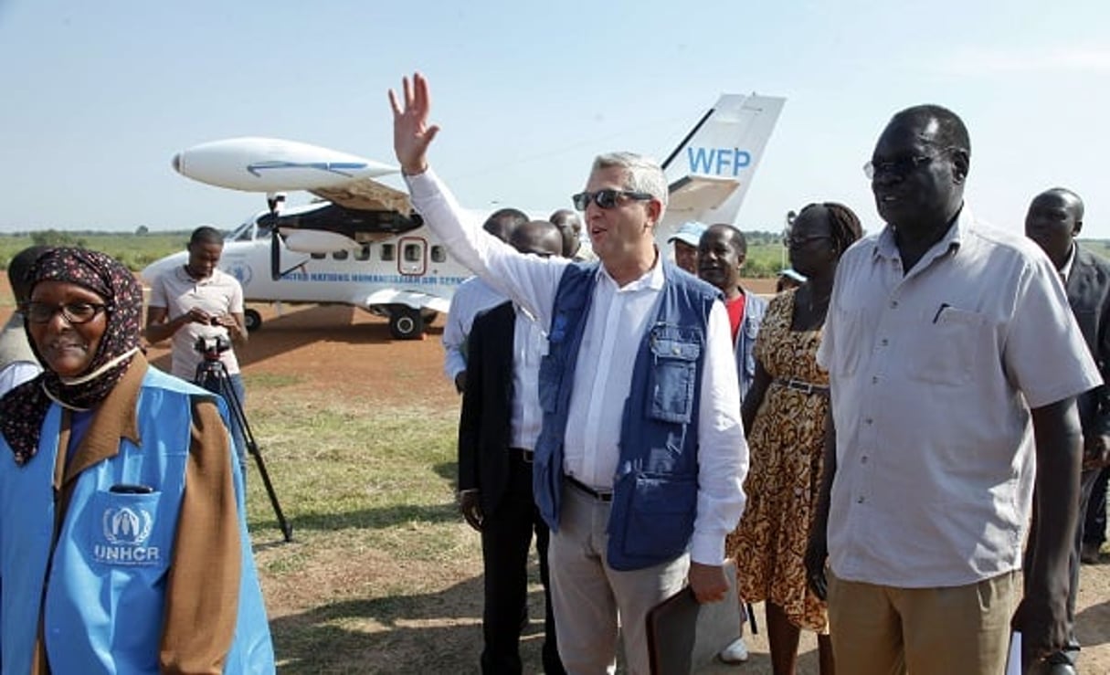 Filippo Grandi, haut commissaire de l’ONU pour les réfugiés au Soudan du Sud le 29 août 2016. © Stephen Wandera/AP/SIPA