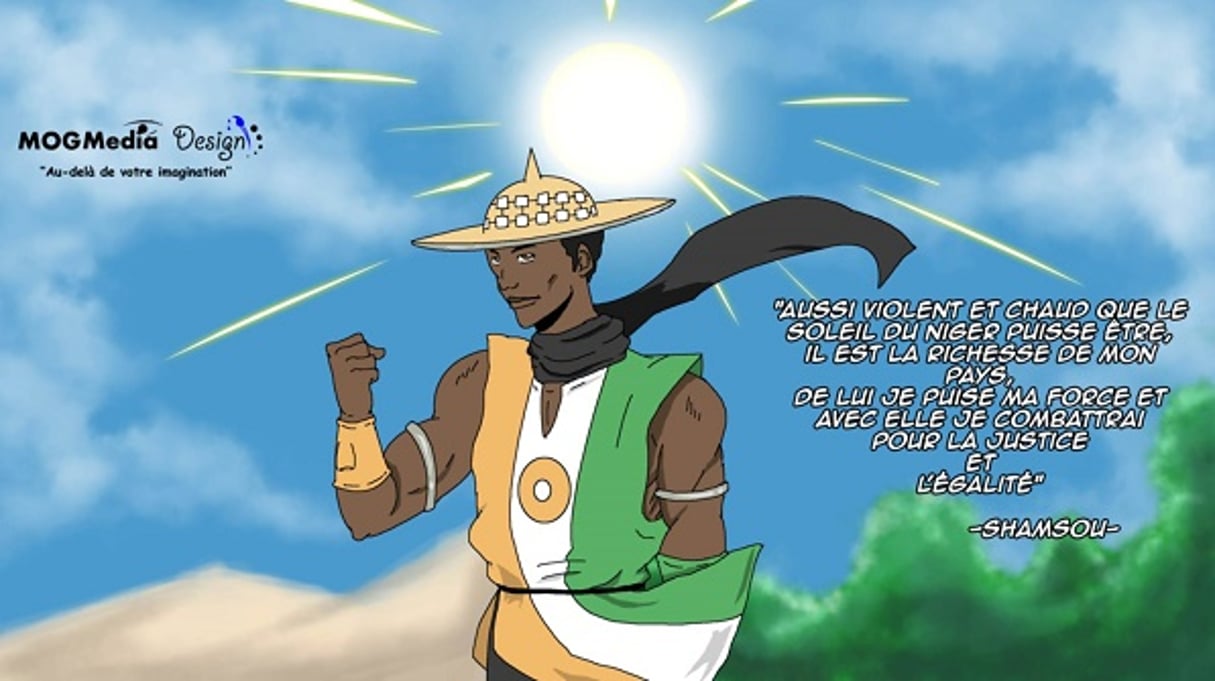 Shamsou, le guerrier du soleil, personnage principal du premier jeu vidéo nigérien, « Les Héros du Sahel ». © MOGMEDIA designs