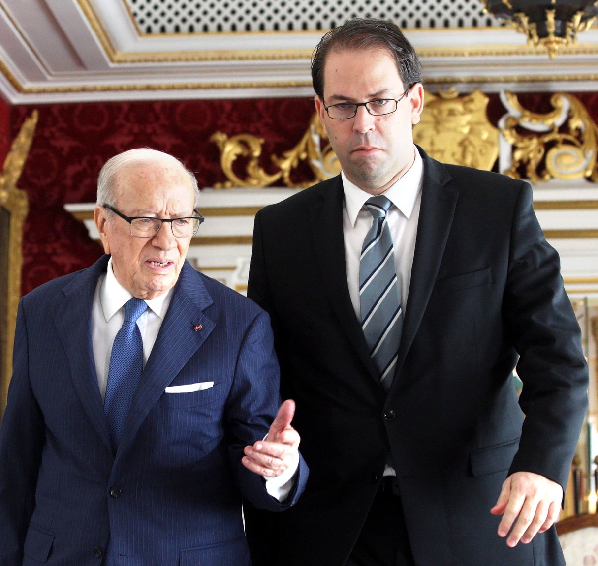 Avec le président de la République, Béji Caïd Essebsi, pour son premier Conseil des ministres, le 31 août. &copy; fethi belaid/AFP