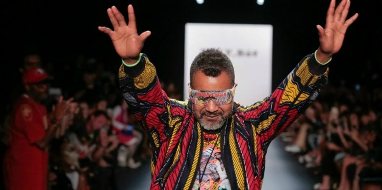 Le créateur Lamine Badian Kouyaté, tête pensante du label malien Xuly Bët, lors de la fashion week de New York de septembre 2016. © Randy Brooke