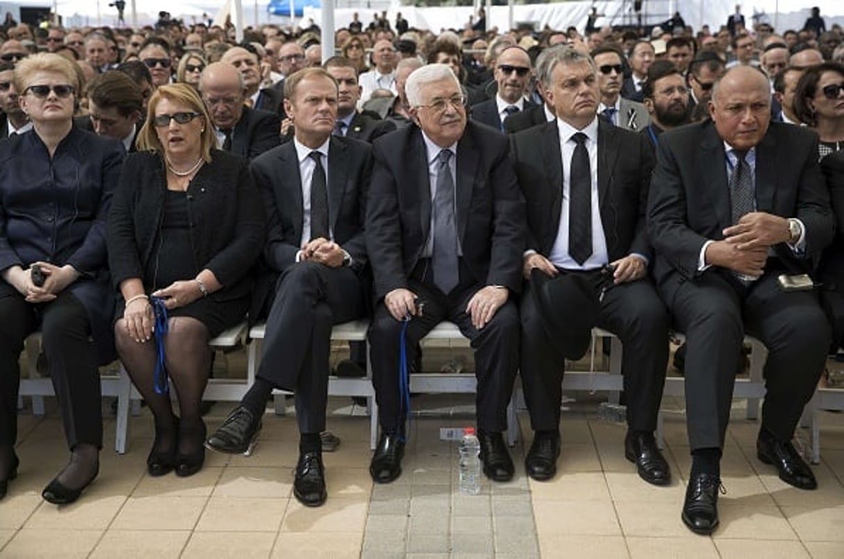 Mahmoud Abbas aux obsèques de Shimon Peres, le 30 septembre 2016 à Jérusalem. © Stephen Crowley/AP/SIPA
