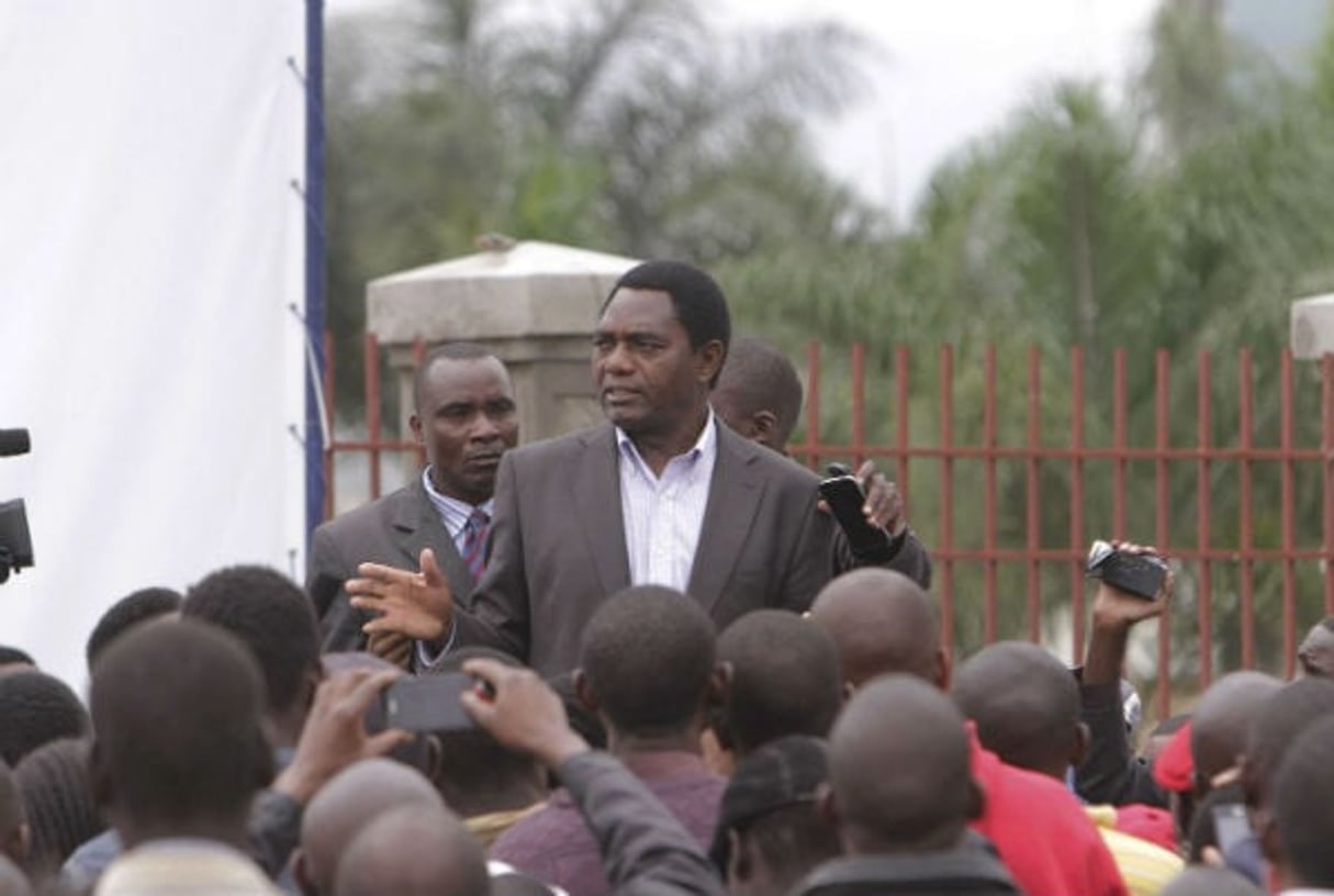 Hichilema Hakainde s’adressant à ses partisans à Lusaka le 21 janvier 2015. © Tsvangirayi Mukwazhi/AP/SIPA