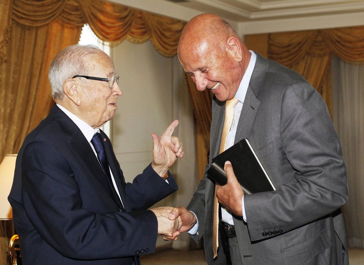 Béji Caïd Essebsi (à g.) avec Nejib Chebbi, à Tunis, en 2013. © HICHEM