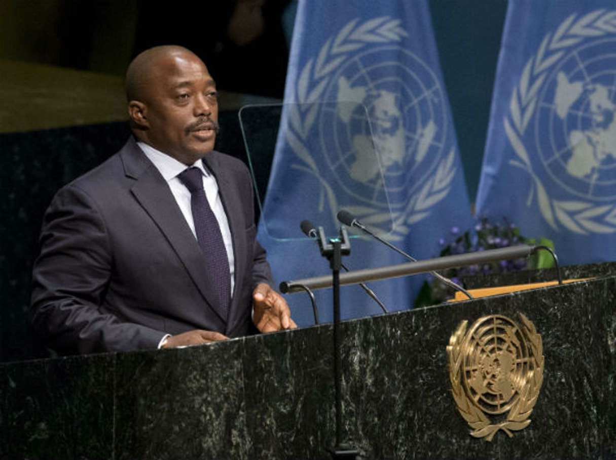 Le président de la RDC Joseph Kabila à la tribune des Nations unies le 22 avril 2016. © Mary Altaffer/AP/SIPA
